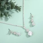 Aukmla Bride Wedding Necklace Earrings Set Silver Rhinestones Necklaces Bridal Crystal Jewelry Accessories for Women and Girls (Set of 3) - Image 5